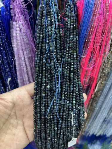 Veemake Natural Genuine Gemstones Blue Tourmaline Round Faceted Small Making Necklaces Bracelets Jewelry Beads 076499