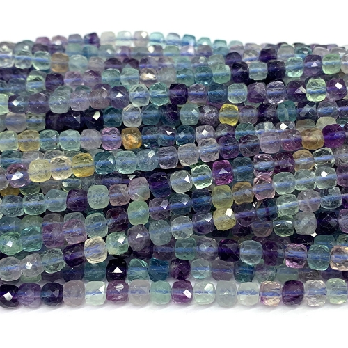 15.5 " Veemake Natural Stone Genuine Gemstone Yellow Purple Fluorite Cube Faceted Small Jewelry Necklaces Bracelets Loose Small Beads 08594