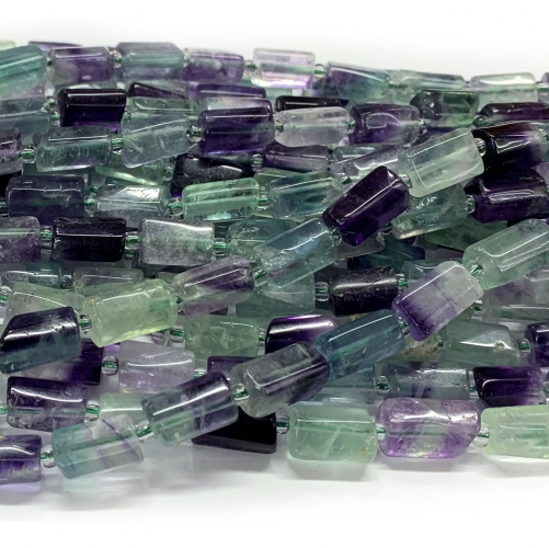Natural Genuine Clear Purple Green Fluorite Nugget Free Form Column Loose Smooth Necklace Bracelet Jewelry Beads 08622