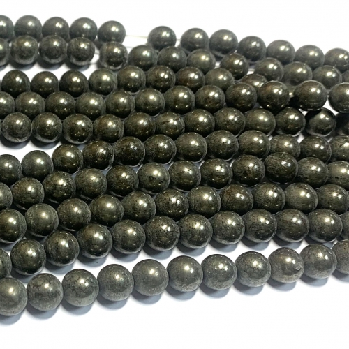 Natural Genuine Pyrite Jewelry Gemstones Round Loose Beads 15.5" 08639