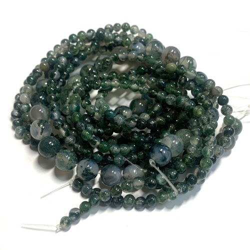 Natural Genuine Green Moss Agate Round Jewellery Loose Ball Beads 15.5" 08644