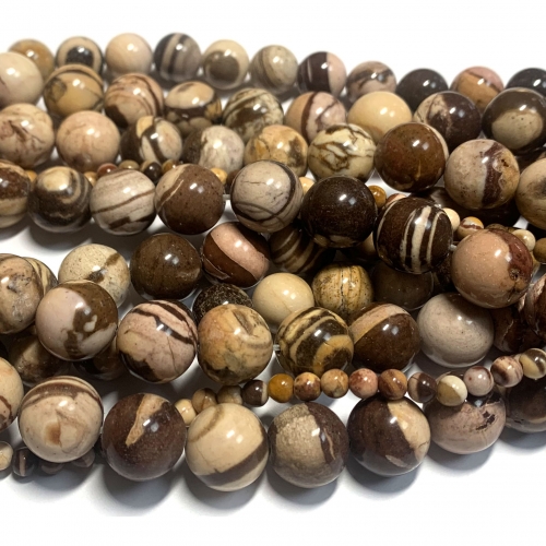 On Sale Natural Genuine Coffee Zebra Jasper Necklaces Bracelets Round Loose Beads 08641