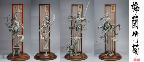 (Pre-order Closed)Plum blossom & Orchid & Bamboo & Chrysanthemum By Yuan Xingliang (Unpainted Grey Model)