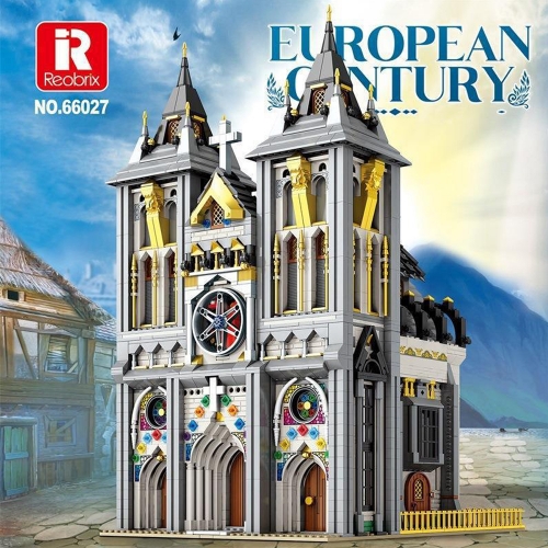 Reobrix Creator Expert Street View European Churches 3468Pcs With Lights Moc Model Modular Building Blocks Bricks Toys 66027