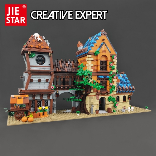 Jiestar Creator Expert Medieval Tavern 2843Pcs With Lights Moc Model Modualr Building Blocks Bricks Toys 89151