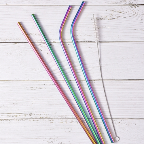 Φ8*215mm Food Grade electroplate Stainless Steel Straw Curved Straw