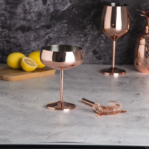 430ml Stainless Steel Copper Electroplated Champagne Cup Coupe Glass Goblet