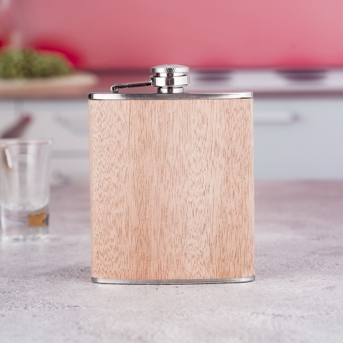 7oz Wooden Wrapped Stainless Steel Hip Flask