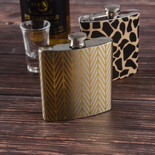 6oz Golden Pattern Printed Hip Flask