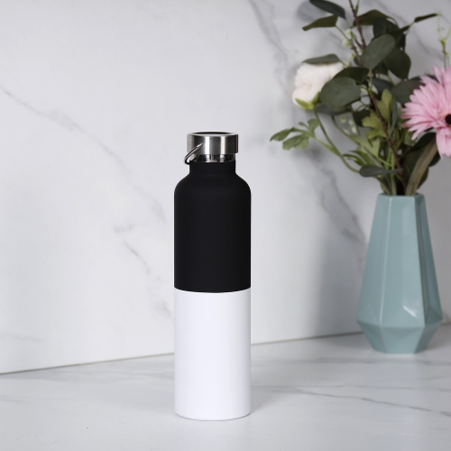 1000ml Rubber Painted Sport Bottle Big Vacuum Flask Stainless Steel Black & White Bottle