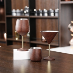350ml Wooden Printed Stemless Wine Cup Wooden Printed Stainless Steel Wine Glass