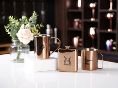 350ml Copper Stainless Steel Cylinderical Mug With Bottle Handle And Sketch Logo