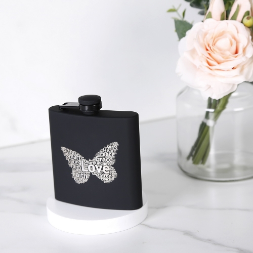 6oz Rubber Painted Hip Flask Stainless Steel Hip Flask With Word Cloud Logo