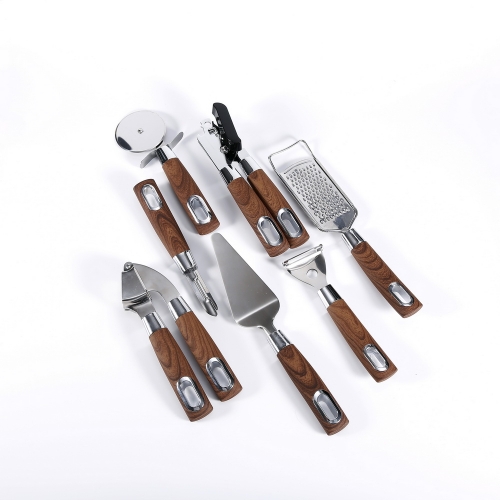 7-pc Wooden Pattern Kitchen Tool Set Kitchen Accessories With Wooden Printed Handle