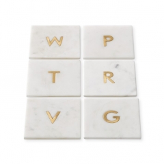 Marble Coaster With Letters Natural Stone Golden Coaster