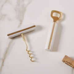 Marble Bottle Opener And Corkscrew Set Marble Wine Opener In Golden And Copper
