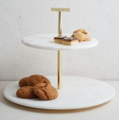 2-Tier Cookie Holder Cake Stand Marble Golden Cake Stand Dessert Server