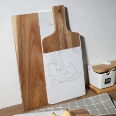 White Marble Cutting Board with Wood Handle
