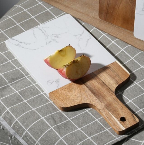 White Marble Cutting Board with Wood Handle