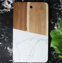 Rectangle Wood And Marble Cutting Board White Marble Cheese Board With Handle