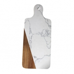 Rectangle Shape Wood and Marble Cheese Board White Color Marble Wood Cutting Board with Handle