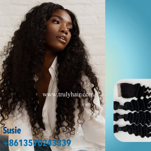 3 pcs deep wave hair bundles plus 1 pc 4"X4" free closure