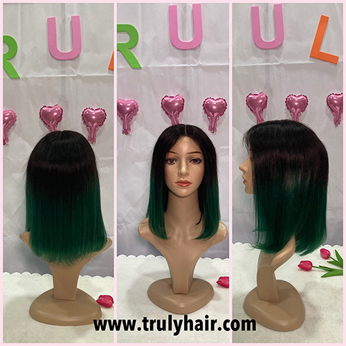 50% off color 1B/Green human hair bob wig 14inches