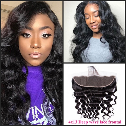 4x13 Natural color lace frontal deep wave loose deep