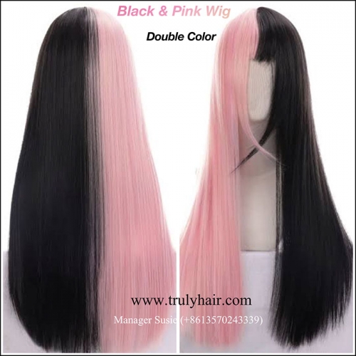 Black & pink wig Double colors