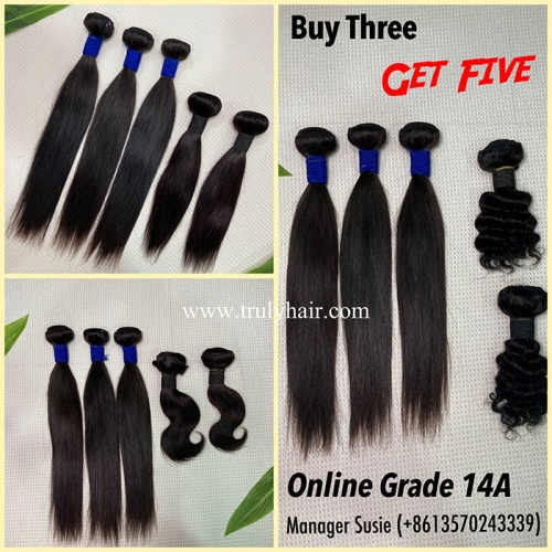 14A virgin hair buy 3 pcs get 2 pcs 10A 8inches human hair for free