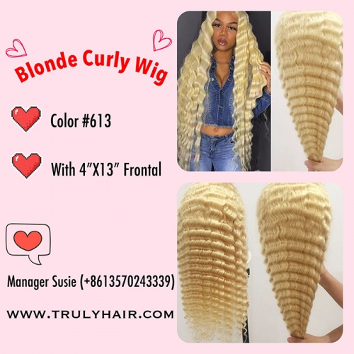 12A Blonde curly wig color 613 wig