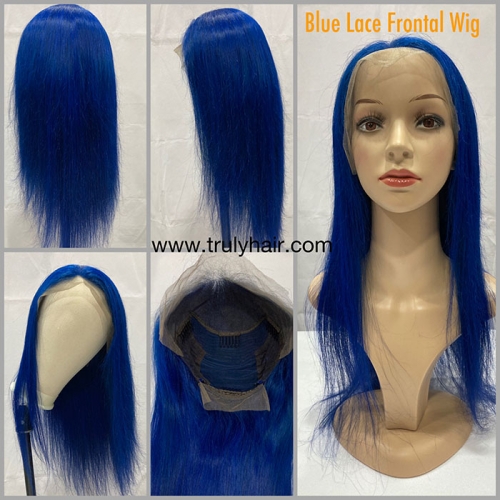 Blue color wig human hair color blue lace wig