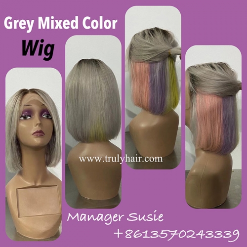 Grey mixed color wig