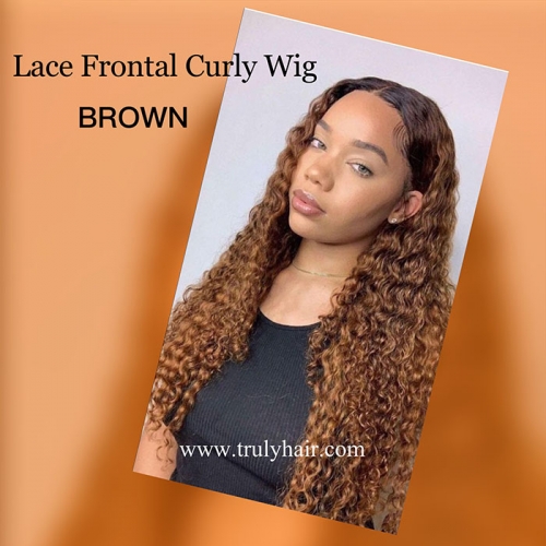 Brown curly lace wig customized wig by hair bundles and  4X13 lace frontal