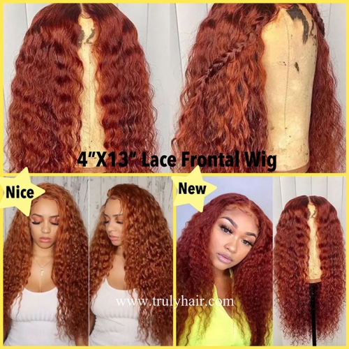 4X13 lace frontal wig loose curl orange color