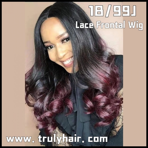 Color 1B/99J Lace front wig