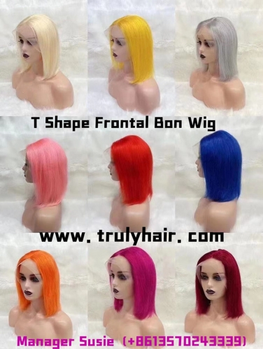 T-shape frontal colorful bob wig