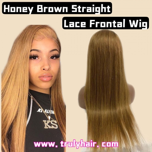 Honey brown lace front wig natural straight