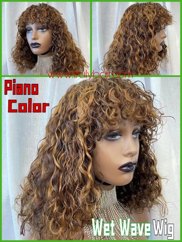 Human hair wet wave wig