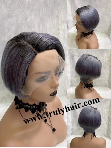 Grey color pixie cut wig