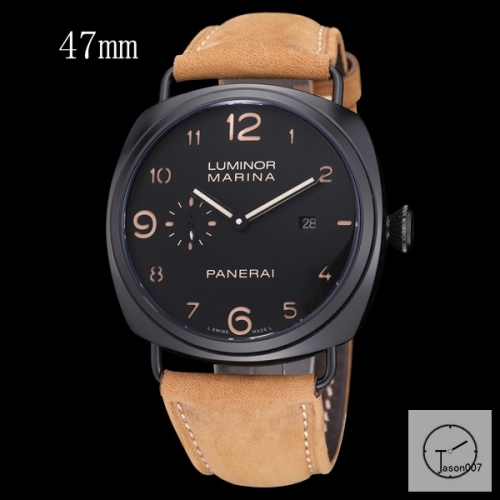 Panerai Radiomir Venti Automatic Mechincal Black Dial PVD Black Case Glass Back 47MM PAM00423 Automatic Mechical Brown Leather Strap Mens Watches ADFC38265450