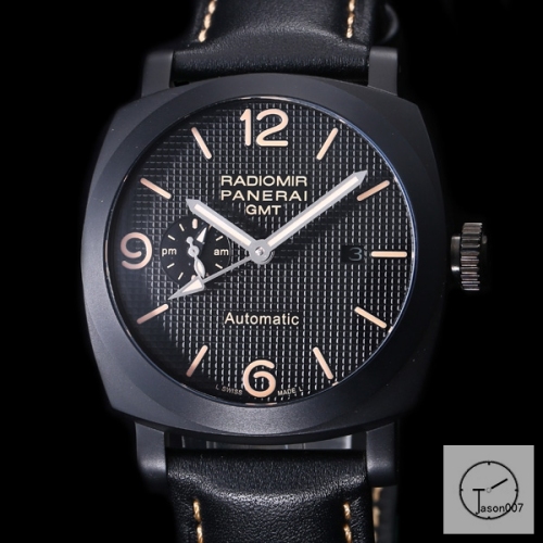 Panerai Radiomir GMT Automatic Mechincal Black Dial PVD Black Case Glass Back 47MM PAM00423 Automatic Mechical Black Leather Strap Mens Watches P627 ADFC48345420