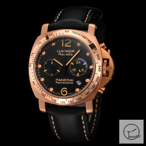 Panerai LUMINOR Quartz Chronograph Black Dial Everose Gold Case Stainless Steel Case Glass Back 47MM PAM00423 Automatic Mechical Black Leather Strap Womens Watches ADFC38245450