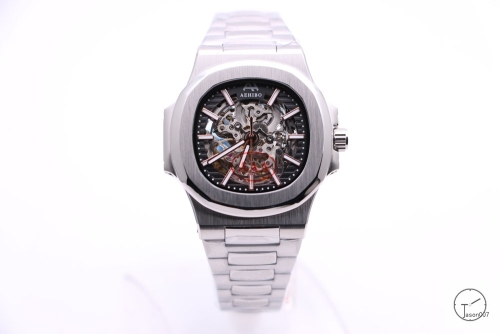 AEHIBO Brand Luxury Bussiness Gents Watch Silver case Skeleton Dial AE Movement Autoamtic AE361205760