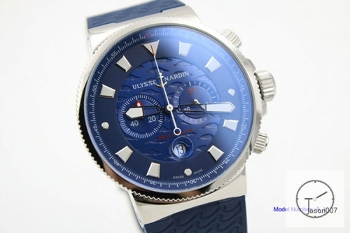 ULYSSE NARDIN Marine Blue Dial Quartz Chronograph Lelocle Suisse 1846 Chronometer Quartz Movement 43MM Sliver Dial Rubber Strap Mens Wristwatches UFO254934760