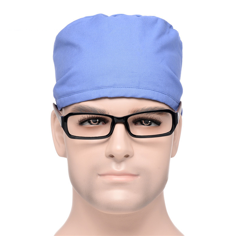 Surgical cap male and female doctor nurse sky blue cotton solid color dome lace-up operating room hat custom processing