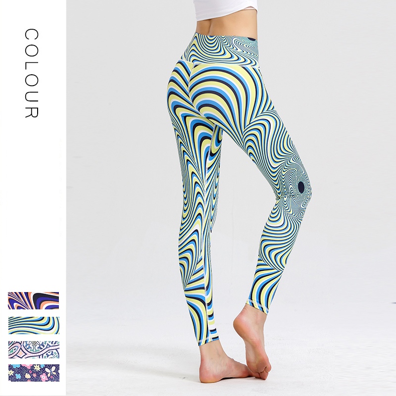 New style yoga clothes printed yoga pants women's tight-fitting high-waist hip-step fitness pants European and American sports