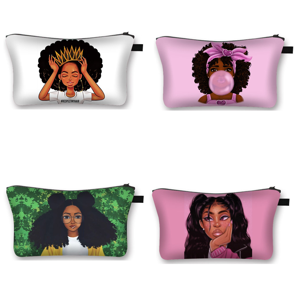 Black Girl Print Waterproof Cosmetic Bag Girl Clutch Fashion Travel Storage Bag