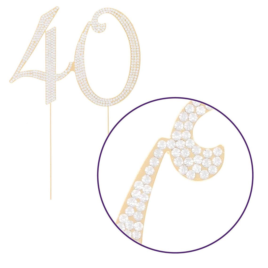 40 Cake Topper for 40th Birthday or Anniversary, Gold Crystal Rhinestone Metal Number, Party Supplies and Decoration Ideas, Centerpiece