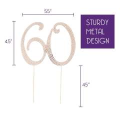 60 Cake Topper for 60th Birthday or Anniversary Rose Gold Rhinestone Party Supplies & Decoration Ideas (Rose Gold)